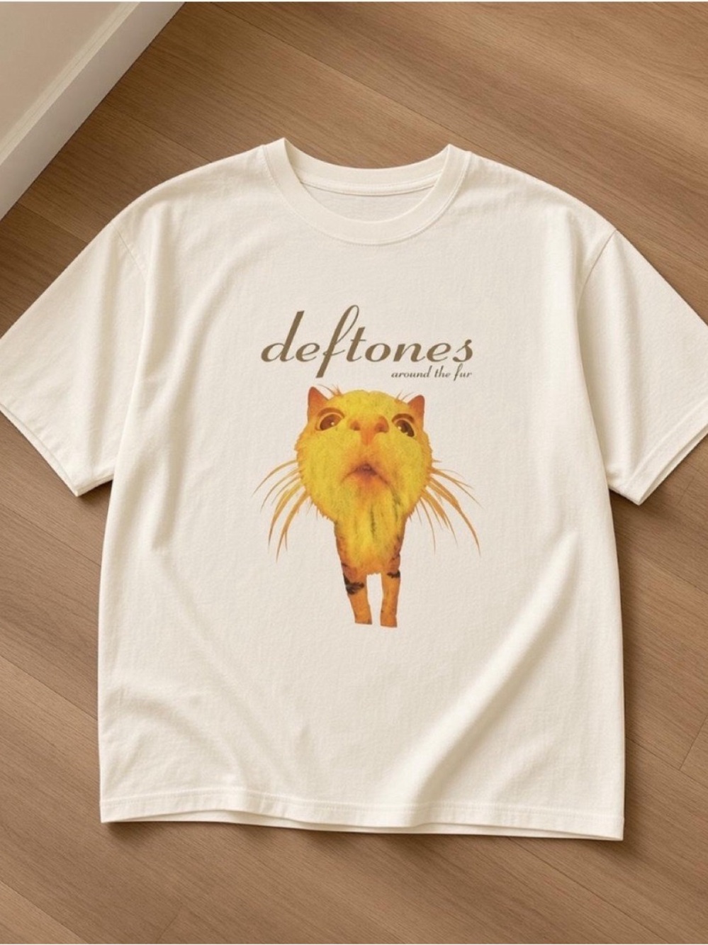 Gildan White Deftones 'Around the Fur' Cat Graphic Tee